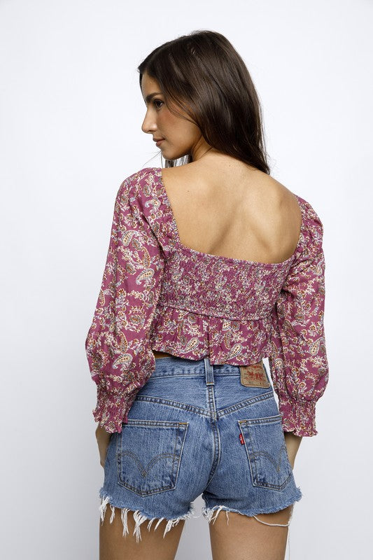Maroon Paisley Print Crop Top