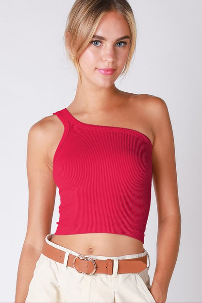 Solid One Shoulder Crop Tank
