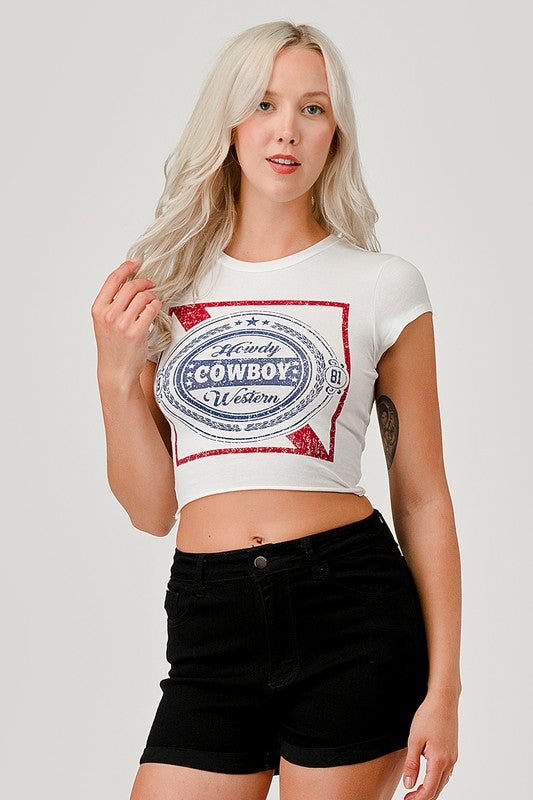 Howdy Cowboy Crop Tee